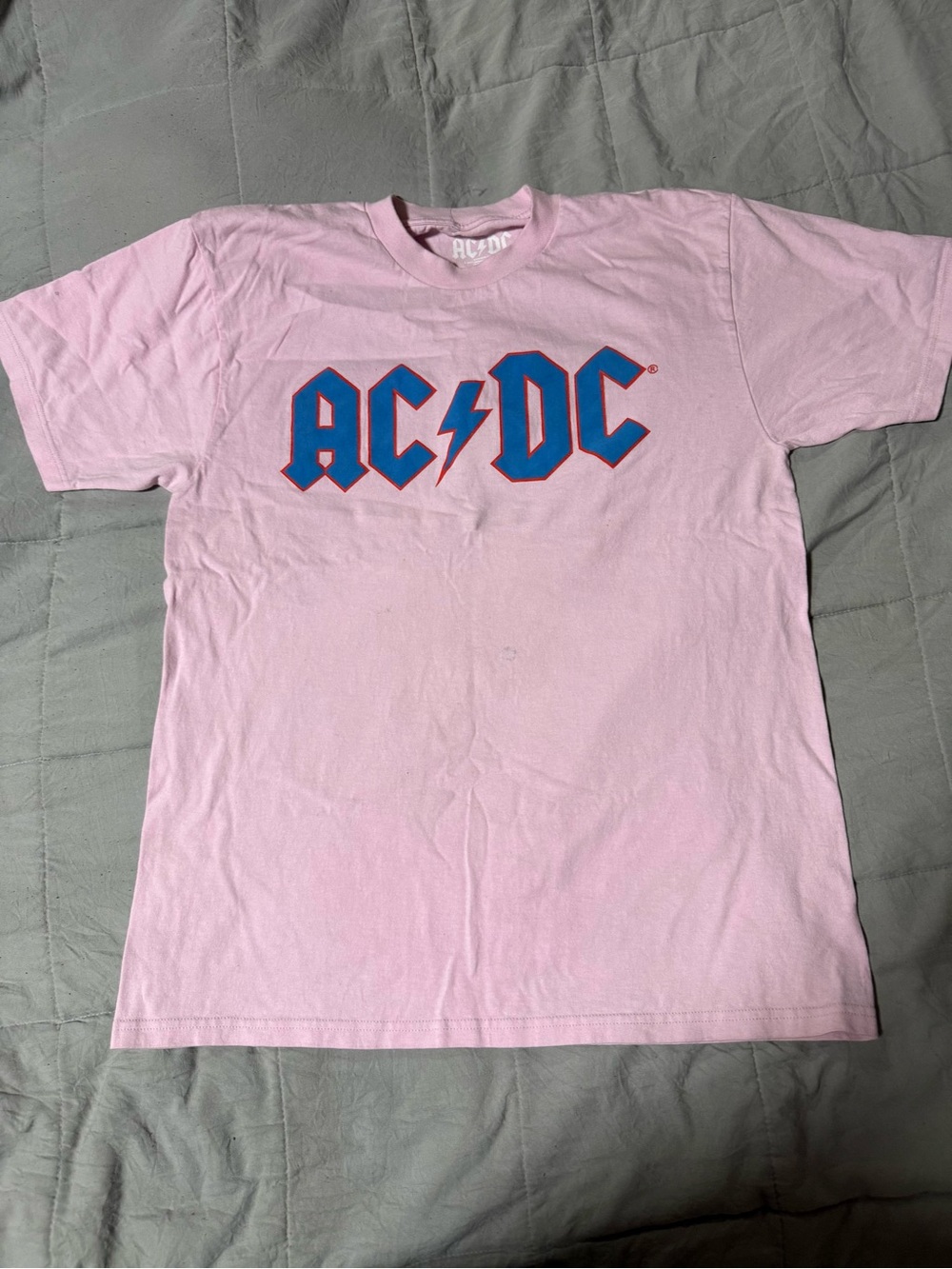AC/DC Pink Tee with Blue Logo